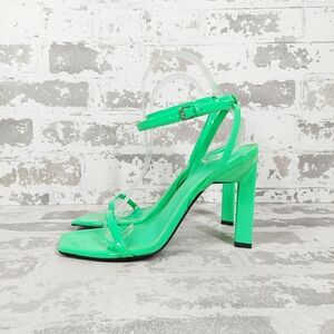 New Marc Fisher Arthur Green Leather Slip On Block Heel Sandals H790